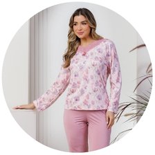 descritivo pijama feminino longo microfibra rosa flanelado termico fofuxa 4
