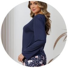 descritivo pijama feminino longo microfibra azul raposa flanelado termico fofuxa 1
