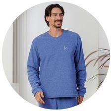 descritivo pijama quente masculino plush boucle azul 2