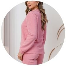 descritivo pijama plush boucle feminino rosa inverno bordado flor 1
