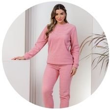 descritivo pijama plush boucle feminino rosa inverno bordado flor 2