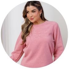 descritivo pijama plush boucle feminino rosa inverno bordado flor 3