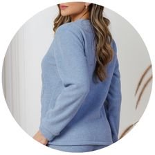 descritivo pijama plush boucle feminino azul inverno bordado boneco de neve 3