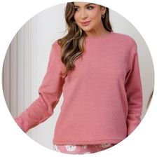 descritivo pijama longo plush botone feminino calca estampada polar 3