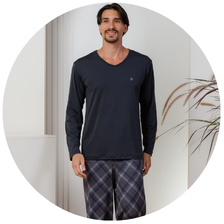 descritivo pijama longo microfibra termico flanelado masculino xadrez preto 3