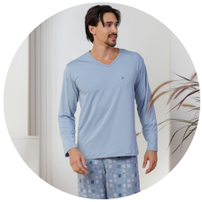 descritivo pijama longo microfibra termico flanelado masculino azul claro 2