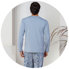descritivo pijama longo microfibra termico flanelado masculino azul claro 3