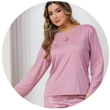 descritivo pijama longo microfibra feminino inverno com renda rosa borboleta 2
