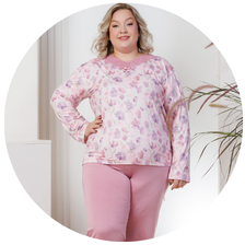descritivo pijama longo microfibra termico flanelado feminino plus size de inverno renda rosa 2