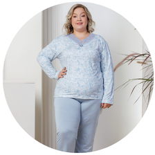 descritivo pijama longo microfibra termico flanelado feminino plus size de inverno renda azul claro 2