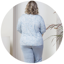 descritivo pijama longo microfibra termico flanelado feminino plus size de inverno renda azul claro 4