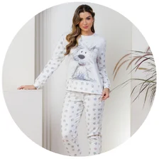 descritivo pijama longo plush boucle feminino longo estampa dog off 1