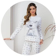 descritivo pijama longo plush boucle feminino longo estampa dog off 2