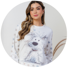 descritivo pijama longo plush boucle feminino longo estampa dog off 4