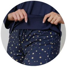 descritivo pijama longo feminino microfibra termico flanelado azul marinho estrelas 3