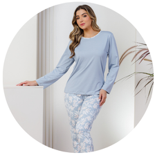 descritivo pijama longo feminino microfibra termico flanelado azul claro 2