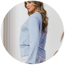 descritivo pijama longo feminino microfibra termico flanelado azul claro 3
