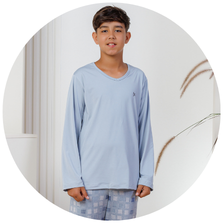 descritivo pijama longo infantil microfibra azul claro 1