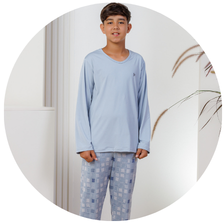 descritivo pijama longo infantil microfibra azul claro 2