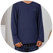descritivo pijama longo infantil microfibra termica flanelada azul marinho 1