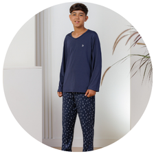 descritivo pijama longo infantil microfibra termica flanelada azul marinho 2