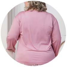 descritivo pijama longo rendado feminino plus size microfibra rosa 1