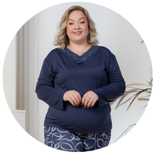 descritivo pijama longo rendado feminino plus size microfibra azul estampa 2