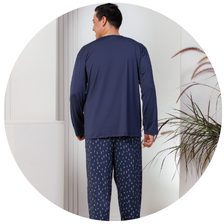 descritivo pijama longo masculino termico microfibra flanelado plus size azul noite 2