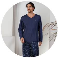 descritivo pijama longo microfibra flanelado azul noite 2