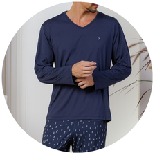 descritivo pijama longo microfibra flanelado azul noite 3