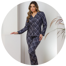 descritivo pijama longo americano microfibra termico flanelado botao xadrez 3