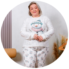 descritivo pijama plush boucle feminino longo estampado boneco de neve off plus size 4