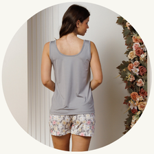 descritivo pijama curto feminino regata de microfibra cinza 1