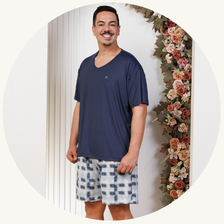 descritivo pijama curto masculino plus size microfibra calcao estampado azul 2