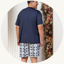 descritivo pijama curto masculino plus size microfibra calcao estampado azul 4