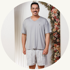 descritivo pijama curto masculino plus size microfibra calcao estampado cinza 2