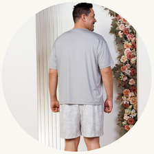 descritivo pijama curto masculino plus size microfibra calcao estampado cinza 4