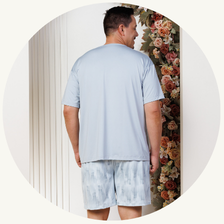 descritivo pijama curto masculino plus size microfibra calcao estampado azul claro 2