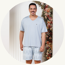 descritivo pijama curto masculino plus size microfibra calcao estampado azul claro 3