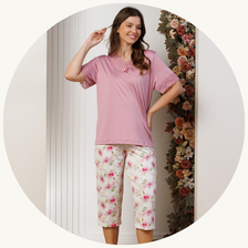 descritivo pijama curto feminino de renda com capri microfibra 3198 bg 2