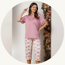 descritivo pijama curto feminino de renda com capri microfibra 3198 bg 4