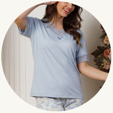 descritivo pijama curto feminino de renda com capri microfibra 3198 dd 2