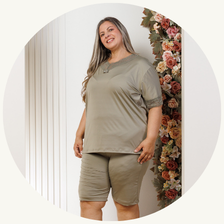descritivo pijama curto feminino microfibra rendado de bermuda plus size verde 2