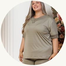 descritivo pijama curto feminino microfibra rendado de bermuda plus size verde 3