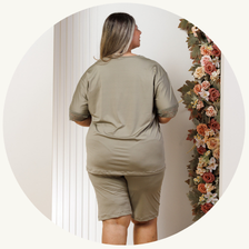 descritivo pijama curto feminino microfibra rendado de bermuda plus size verde 4