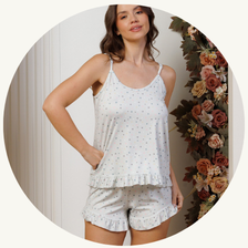 descritivo pijama curto feminino short doll microfibra de alcinha com regulagem babado cinza 1
